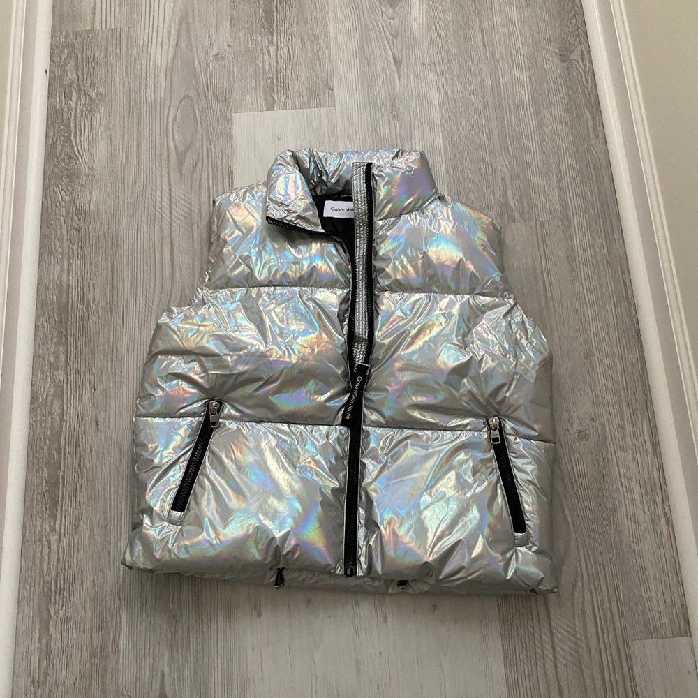 💖MEGA SALE💖Calvin Klein Men's CJCV7010 IRD Puffer Silver Sleeveless Zipper - Picture 5 of 15